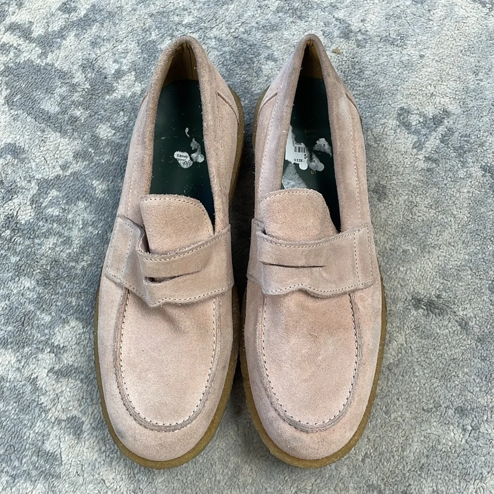 Vinnys Creeper Suede Penny Loafer Blush Beige Preppy
